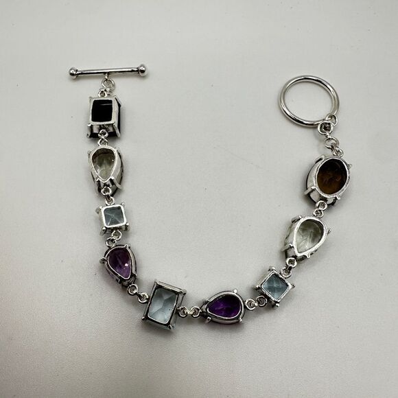 NWOT 7" One-of-a-kind Multi-gemstone bracelet in sterling silver! - Picture 5 of 13